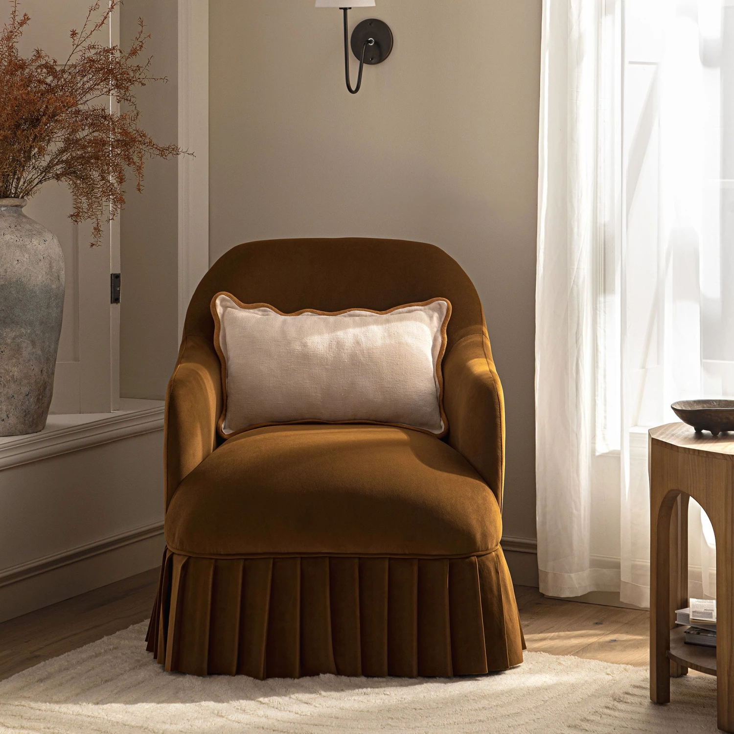 Calliope Skirted Armchair, Cinnamon Velvet - Image 5