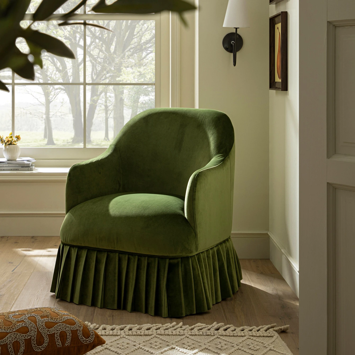 Calliope Skirted Armchair, Fern Green Velvet - Image 2