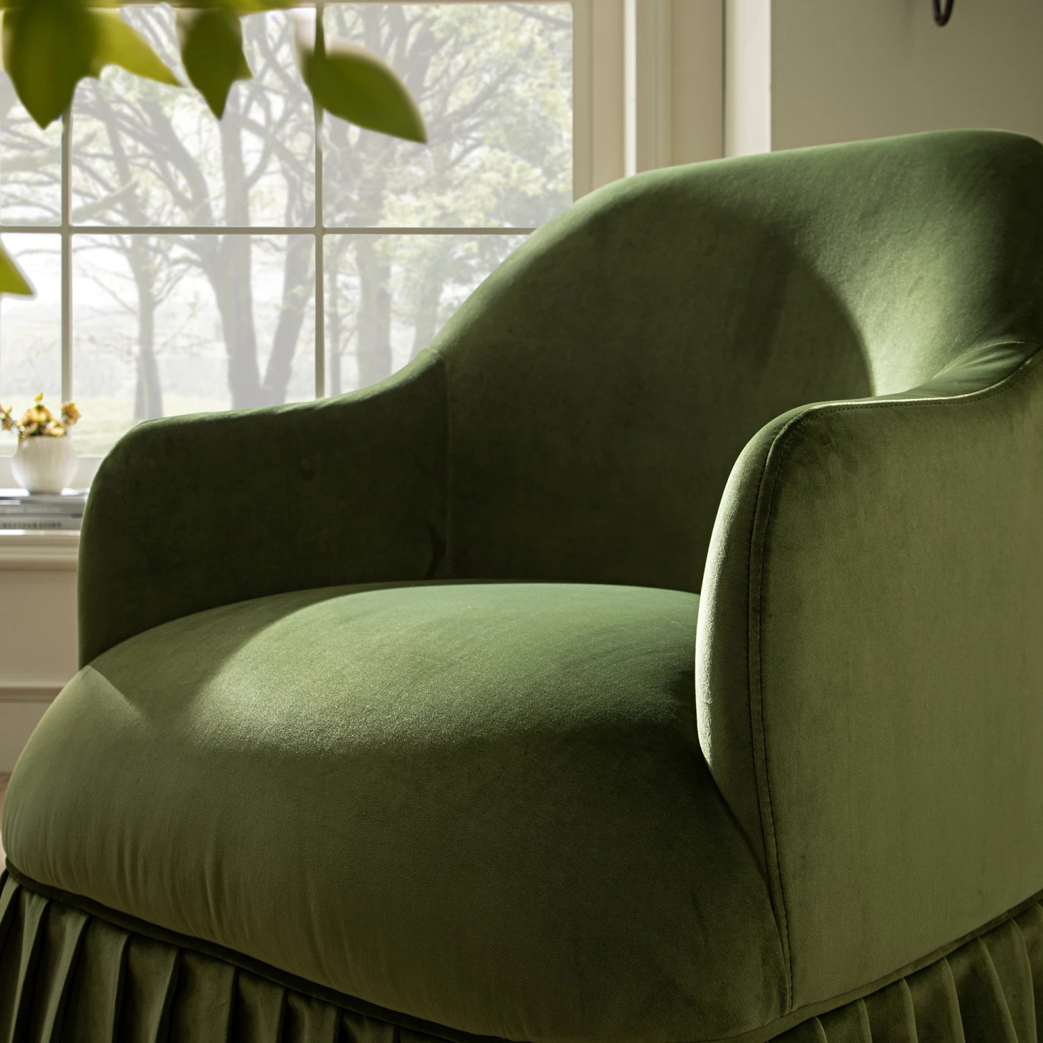 Calliope Skirted Armchair, Fern Green Velvet - Image 5