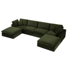 Lutyens Moss Green Velvet Modular Sofa, 6-Piece U-Shape Set