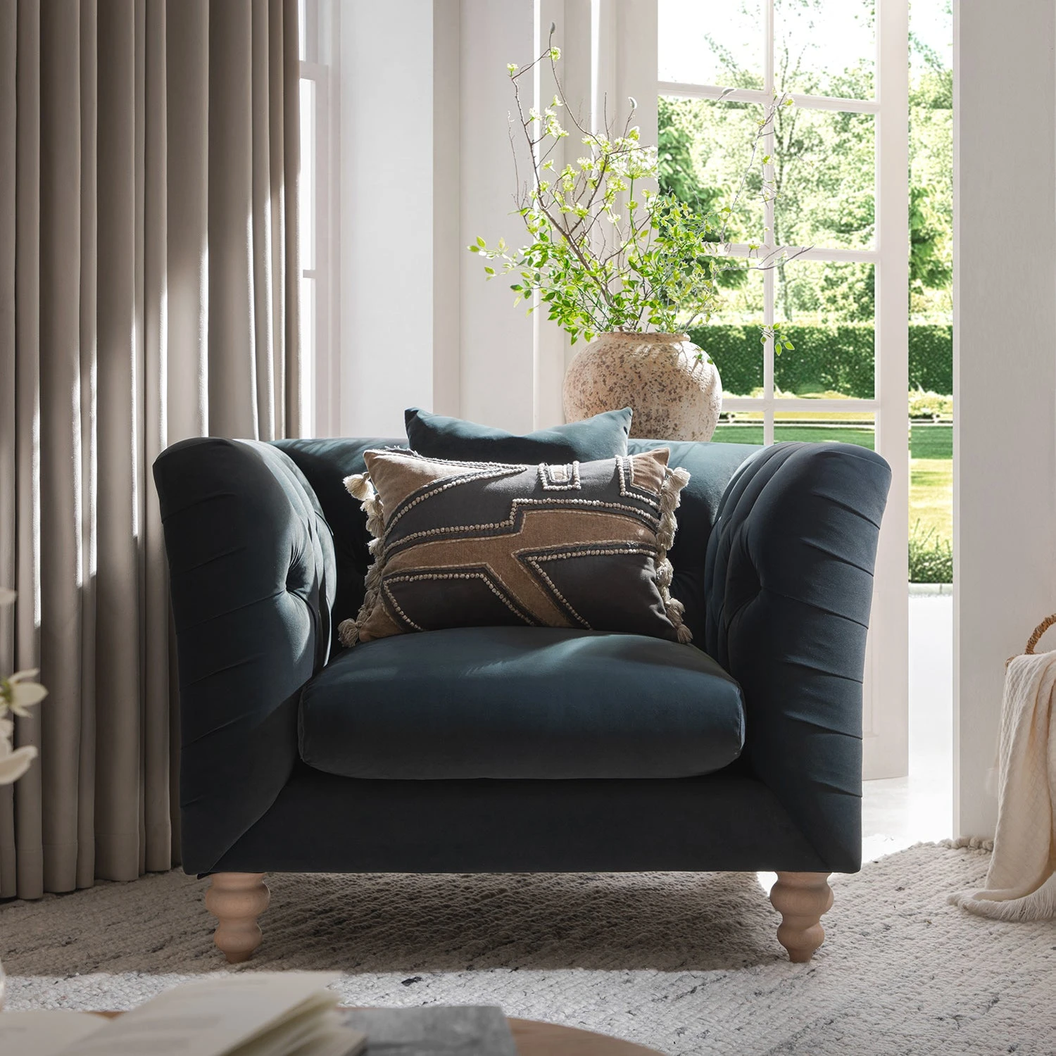 Ashby Chesterfield Armchair, Aegean Blue Velvet - Image 2