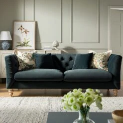 Ashby Chesterfield Large 3-Seater Sofa, Aegean Blue Velvet