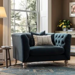 Ashby Chesterfield Loveseat, Aegean Blue Velvet