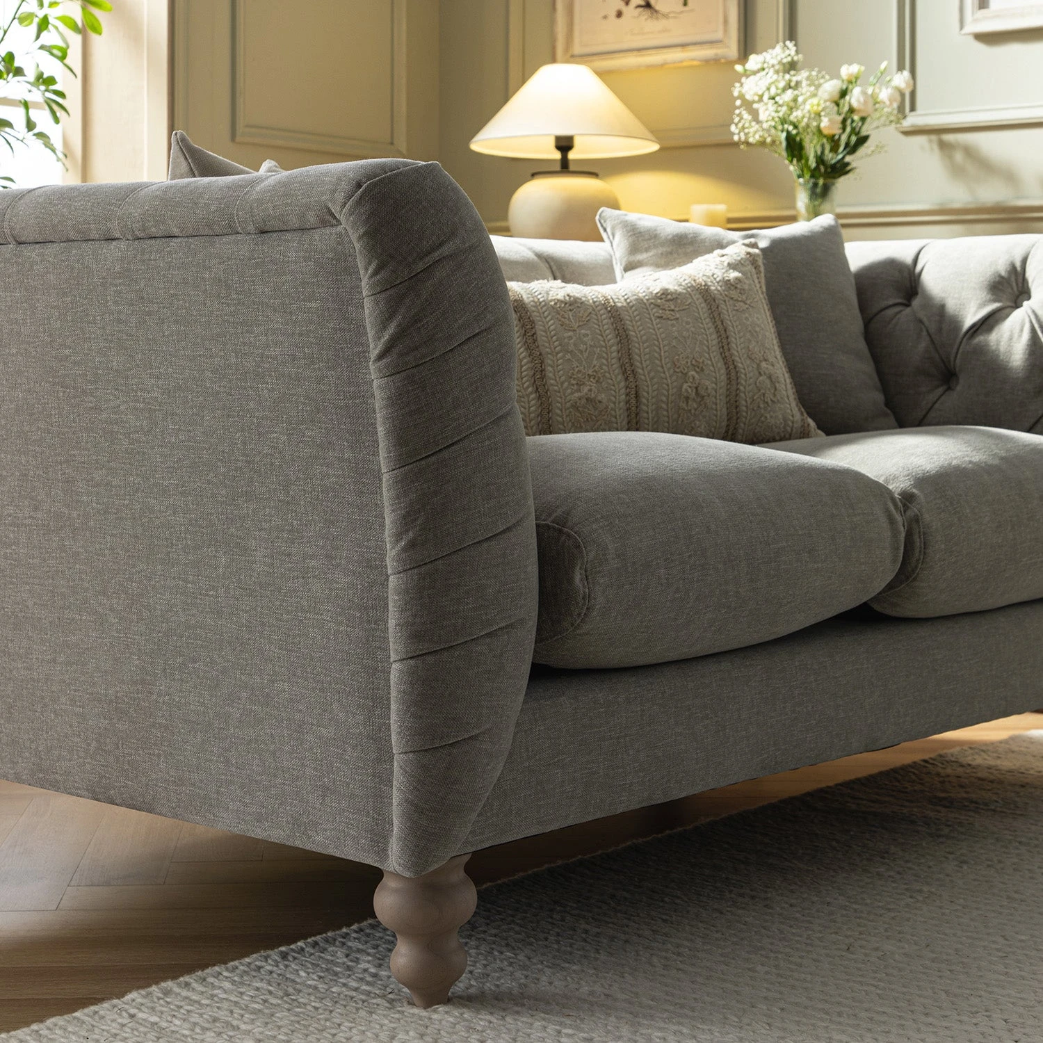 Ashby Chesterfield 2-Seater Sofa, Mist Grey Chenille - Image 4