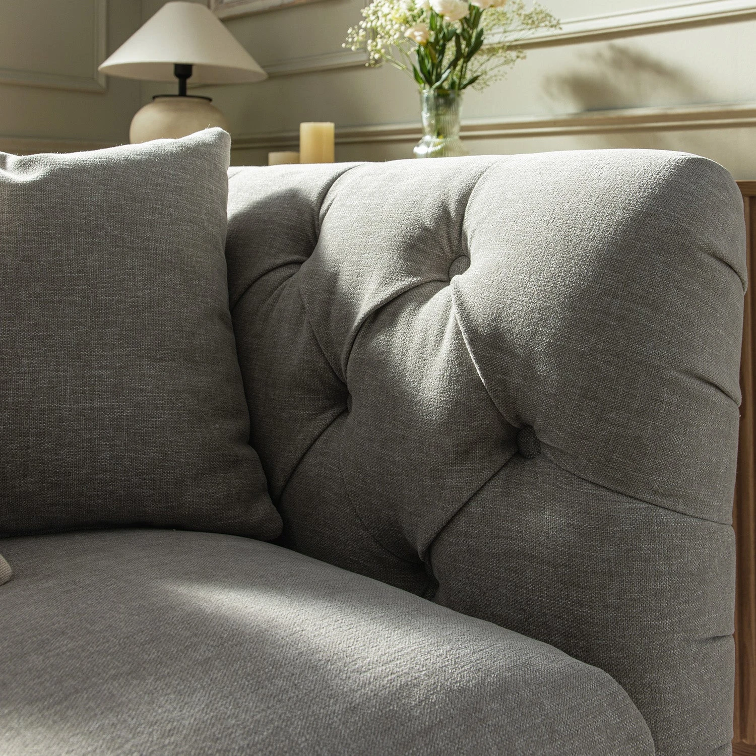 Ashby Chesterfield 2-Seater Sofa, Mist Grey Chenille - Image 5
