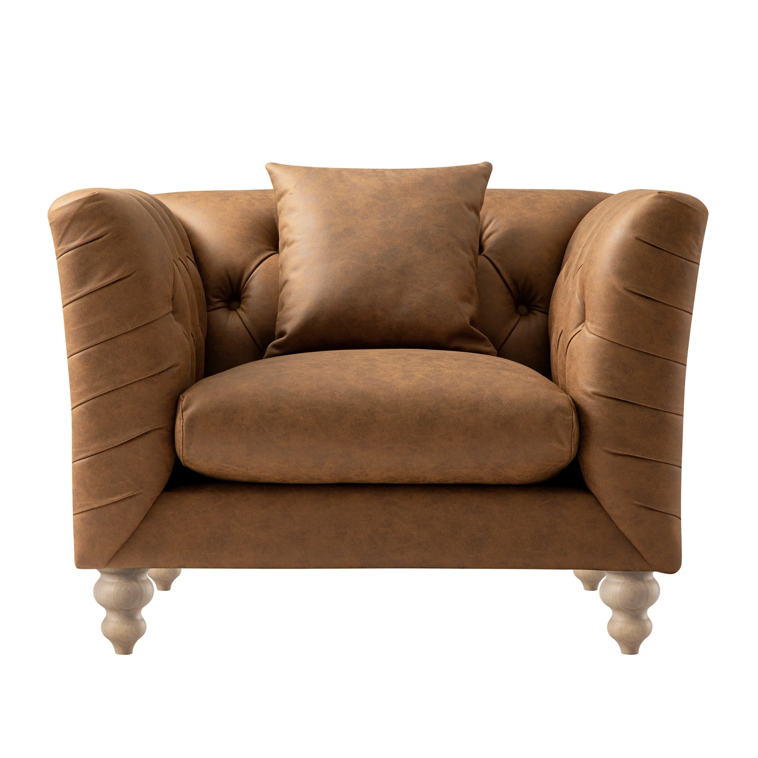 Ashby Chesterfield Armchair, Tan Faux Leather - Image 7