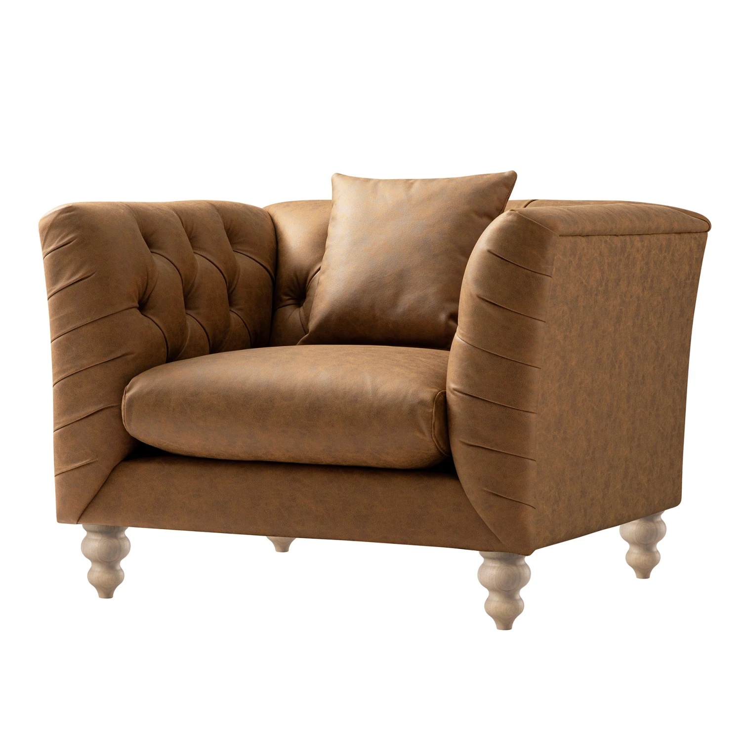 Ashby Chesterfield Armchair, Tan Faux Leather - Image 8