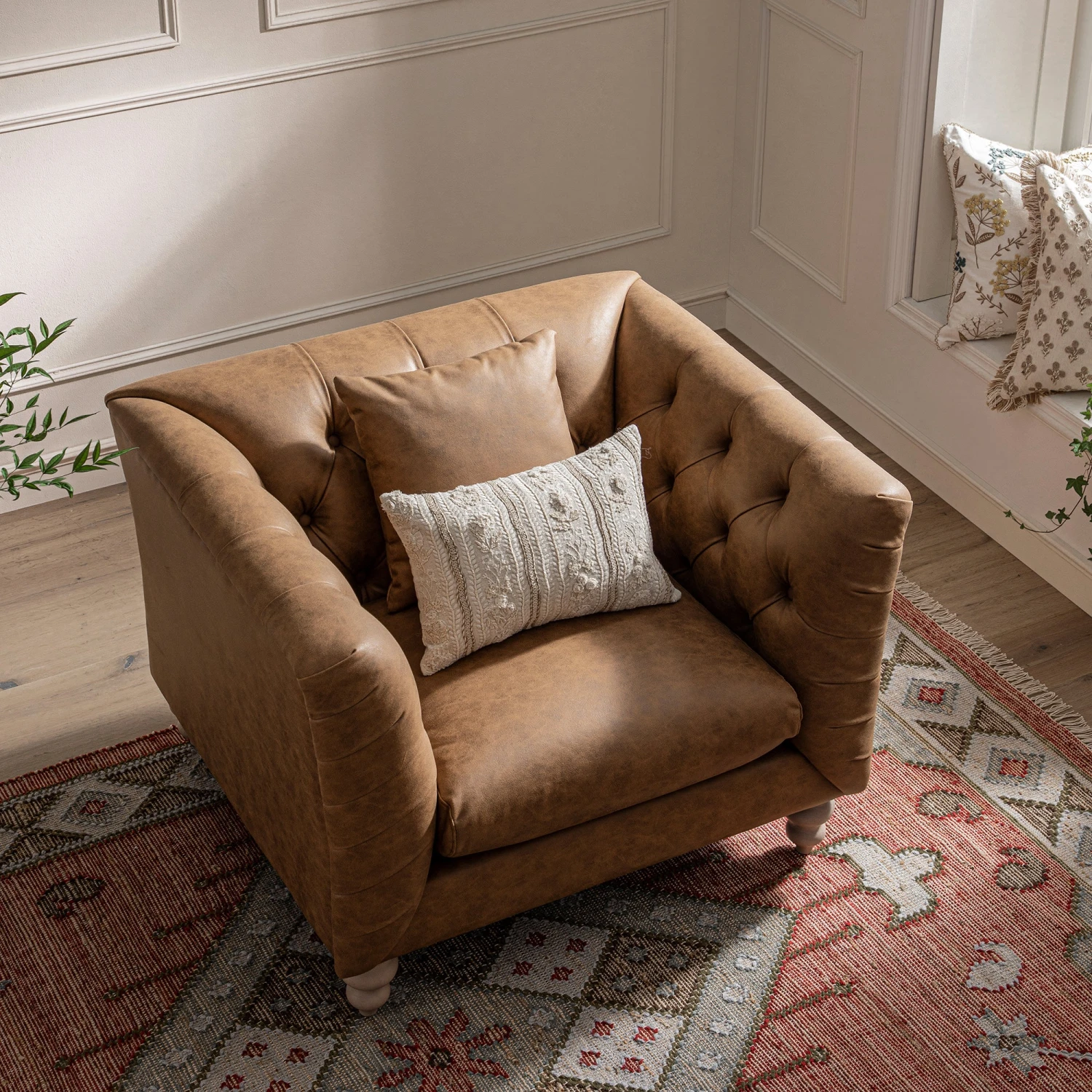 Ashby Chesterfield Armchair, Tan Faux Leather - Image 3