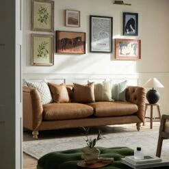 Ashby Chesterfield Large 3-Seater Sofa, Tan Faux Leather