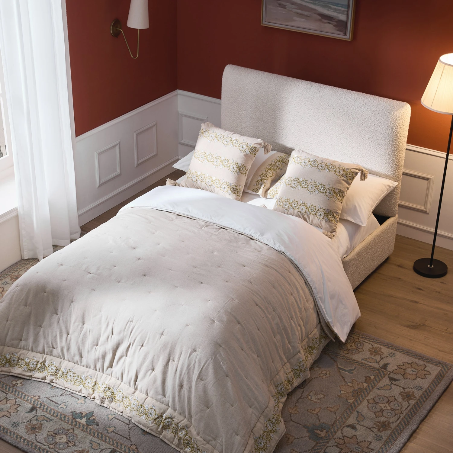 Magda Fold-Out Small Double Bed In An Ottoman, Beige Boucle - Image 6