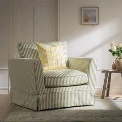 Fitz Skirted Armchair, Sage Striped Linen Blend