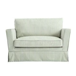 Fitz Skirted Loveseat, Sage Striped Linen Blend