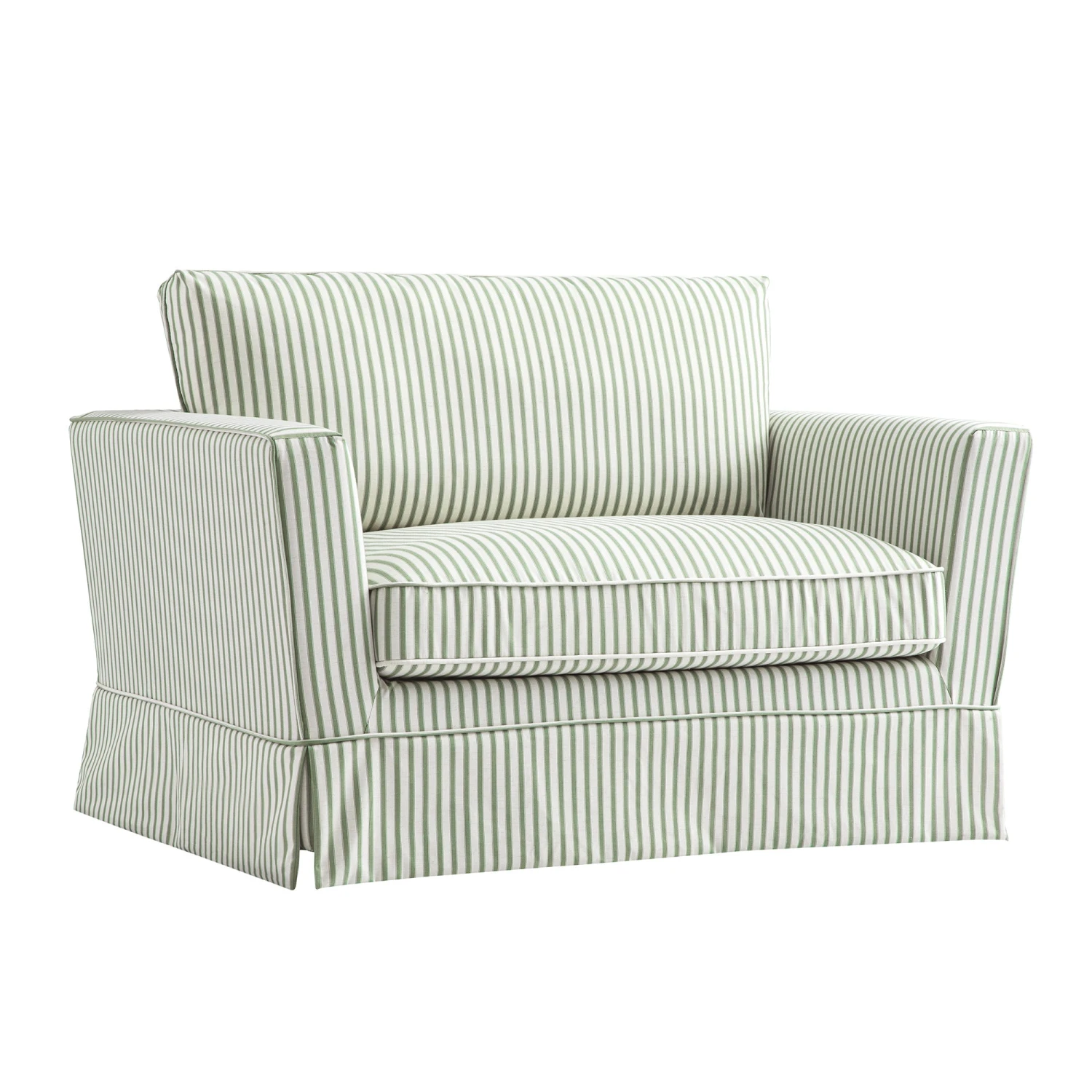 Fitz Skirted Loveseat, Sage Striped Linen Blend - Image 2