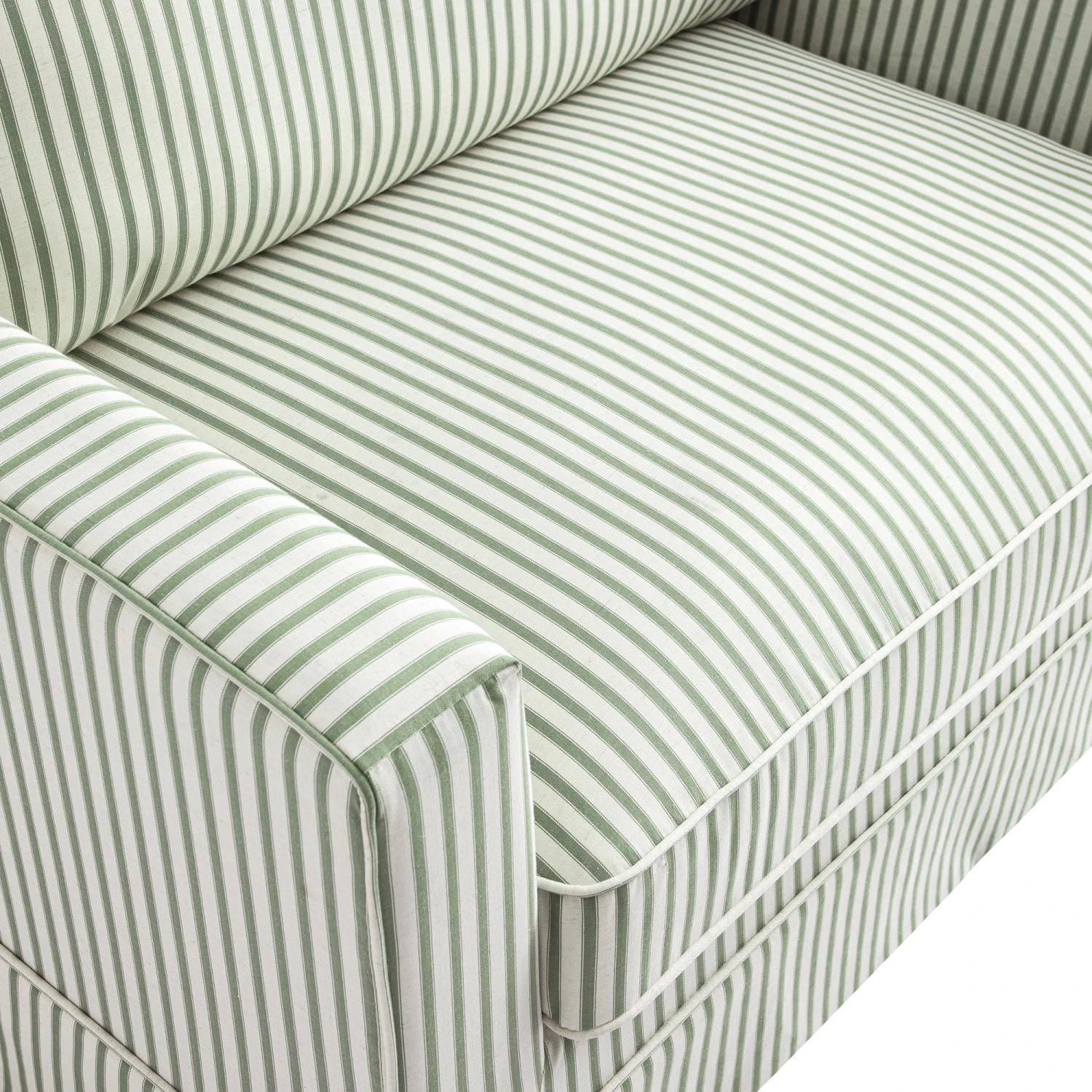Fitz Skirted Loveseat, Sage Striped Linen Blend - Image 9