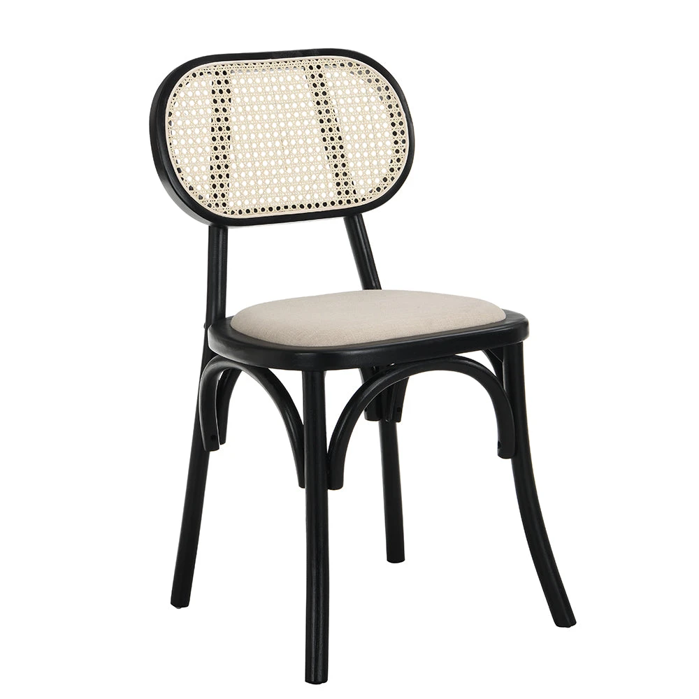 Anya Set Of 2 Cane Rattan And Upholstered Dining Chairs, Black Colour - Image 3