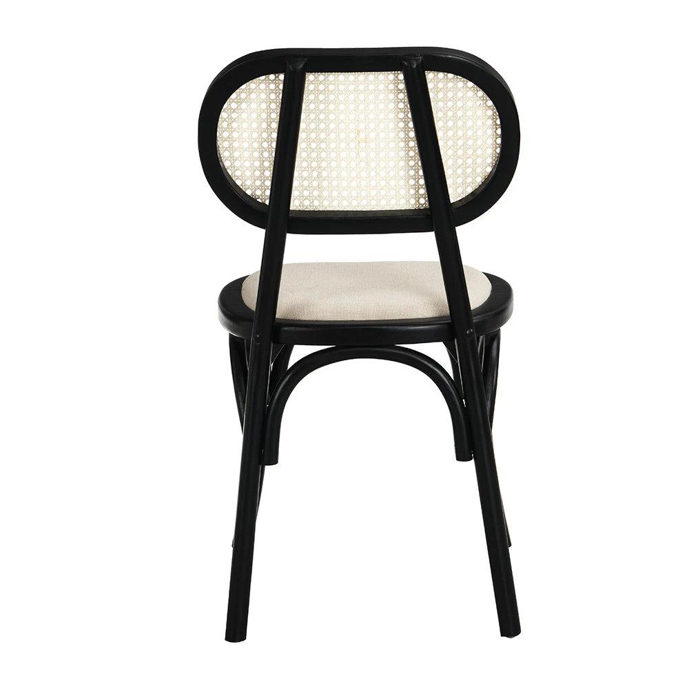 Anya Set Of 2 Cane Rattan And Upholstered Dining Chairs, Black Colour - Image 7