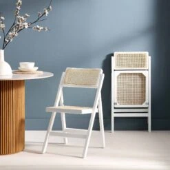 Frances Set Of 2 Folding Cane Rattan Chairs, White