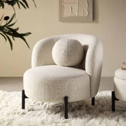 Amboise Armchair With Ball Cushion, Beige Linen Blend