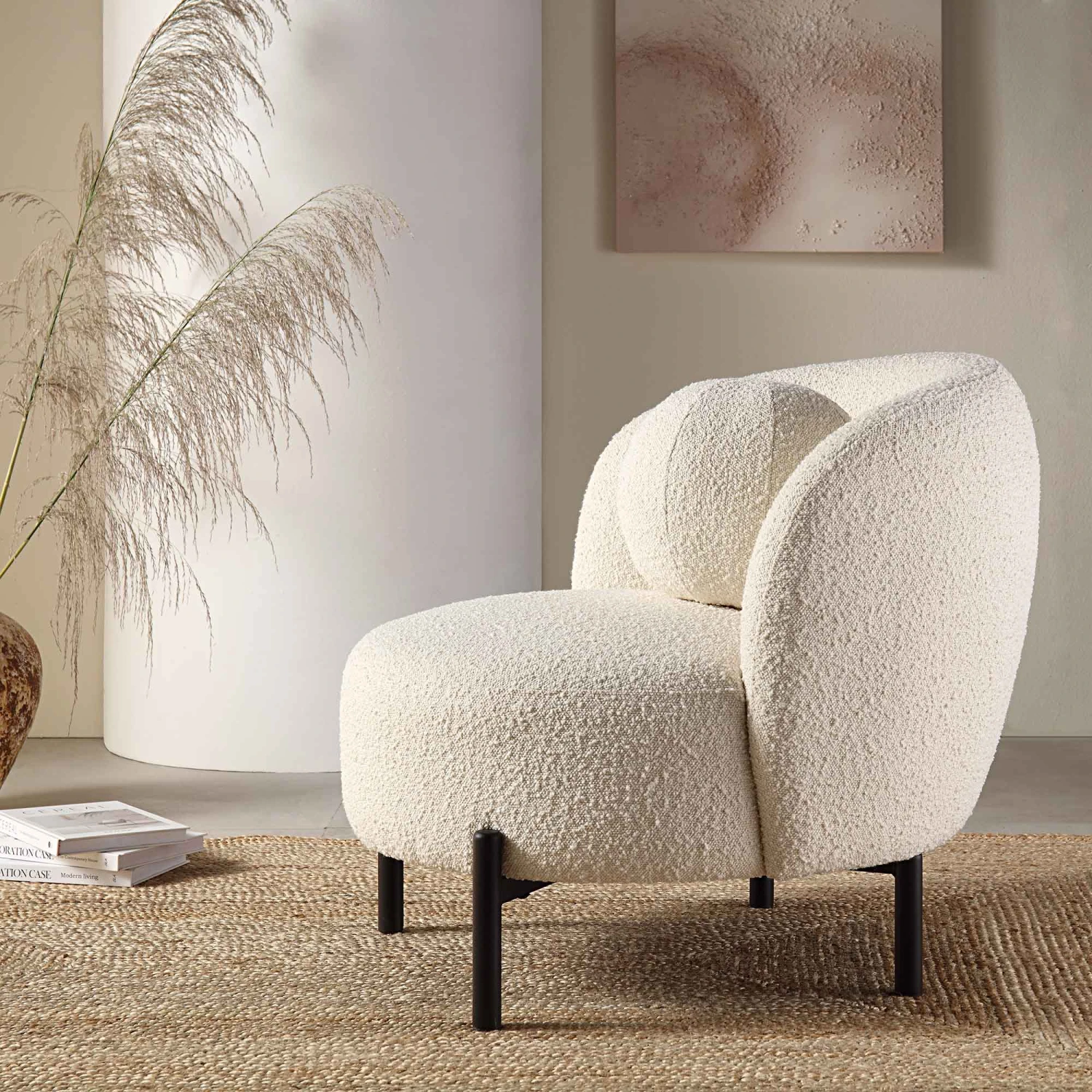 Amboise Armchair With Ball Cushion, Ecru Boucle - Image 4