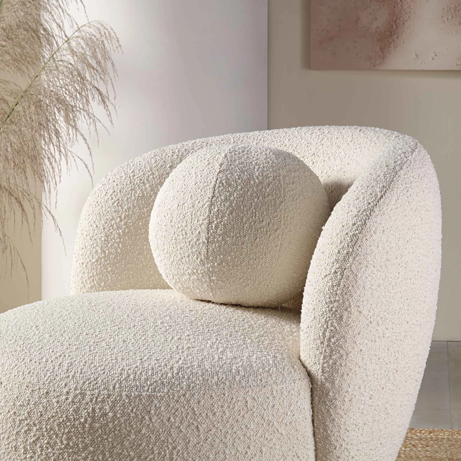 Amboise Armchair With Ball Cushion, Ecru Boucle - Image 7