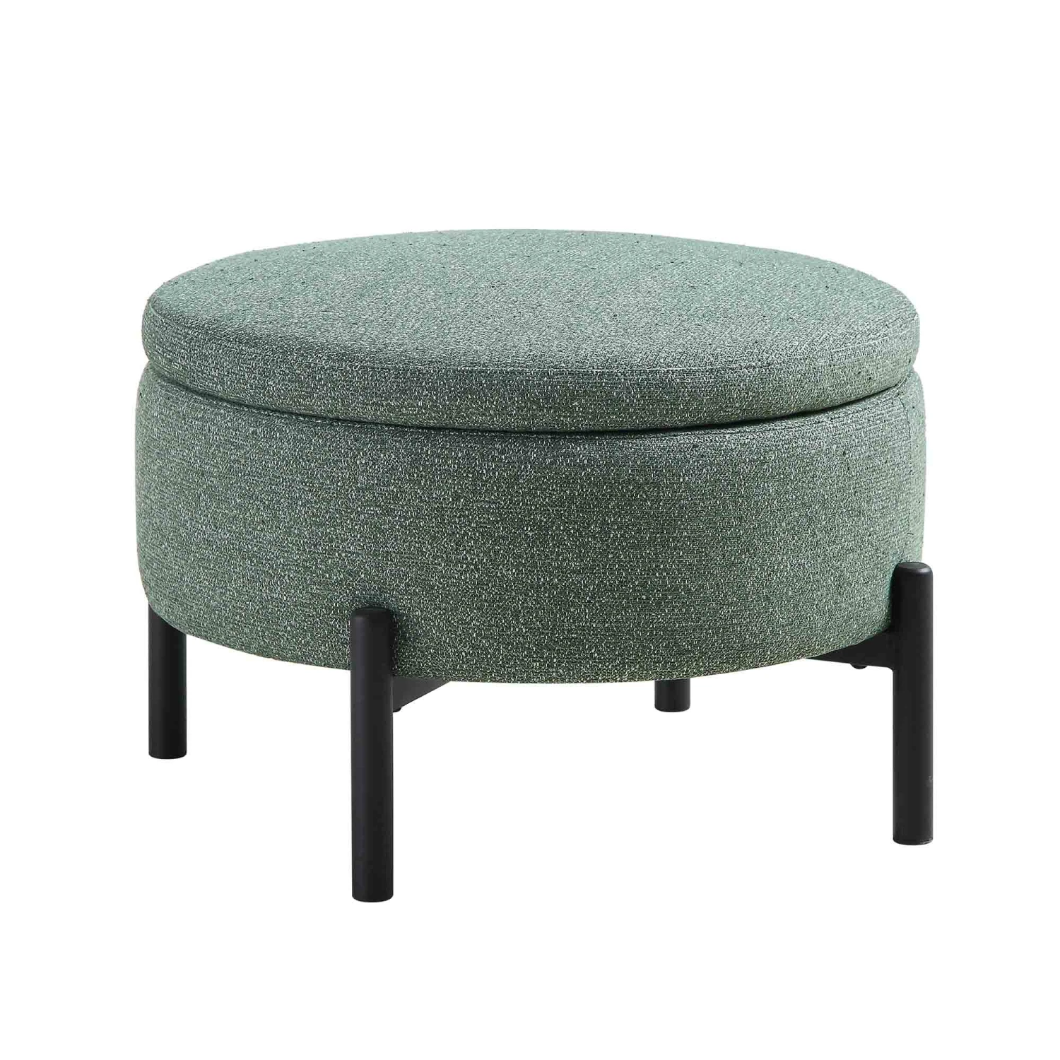 Amboise Round Storage Pouffe, Spruce Green Textured Fabric - Image 5
