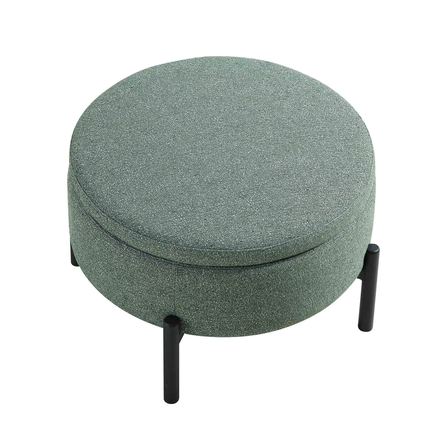 Amboise Round Storage Pouffe, Spruce Green Textured Fabric - Image 6