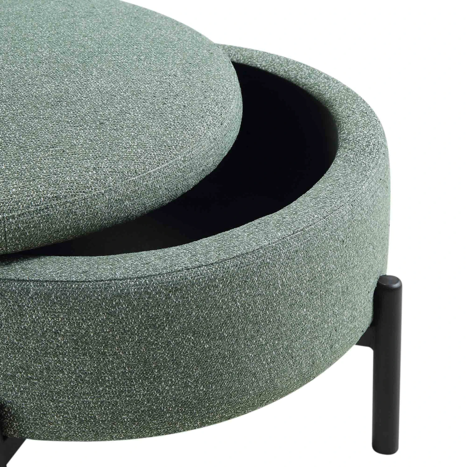 Amboise Round Storage Pouffe, Spruce Green Textured Fabric - Image 9