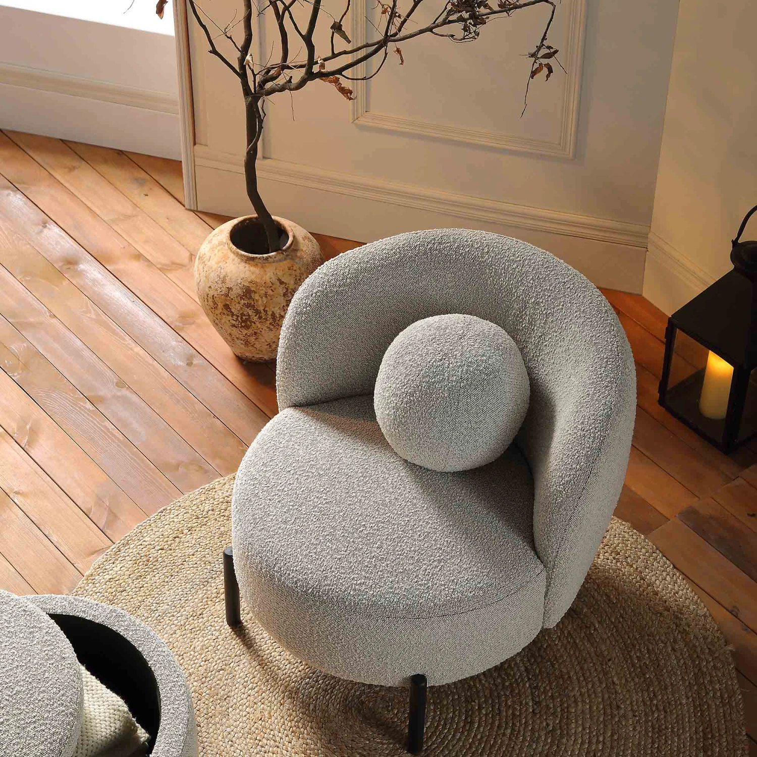 Amboise Armchair With Ball Cushion, Mist Grey Boucle - Image 3