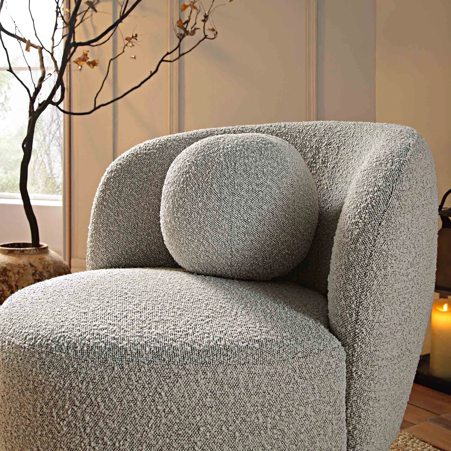 Amboise Armchair With Ball Cushion, Mist Grey Boucle - Image 5