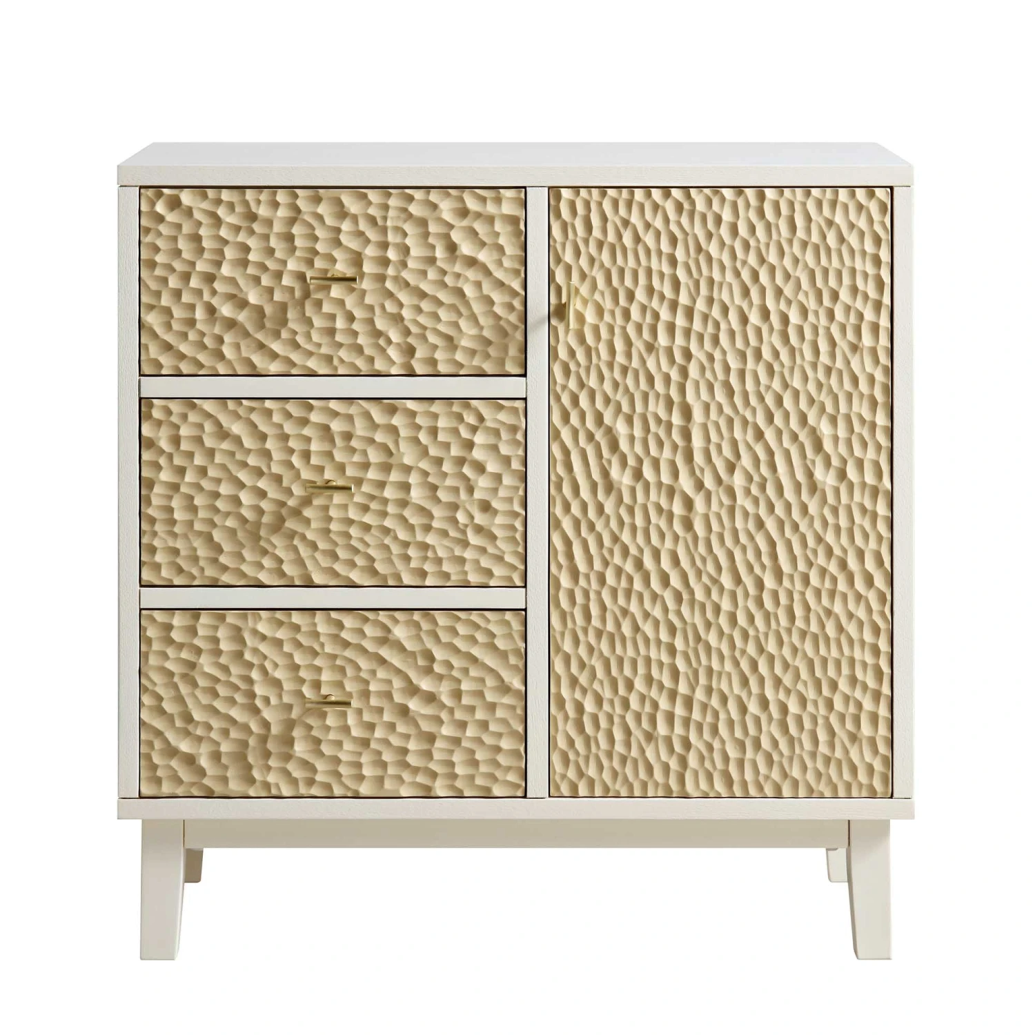 Bianca Chip Carved 1 Door 3 Drawer Small Sideboard, Sand Beige & Ivory - Image 4