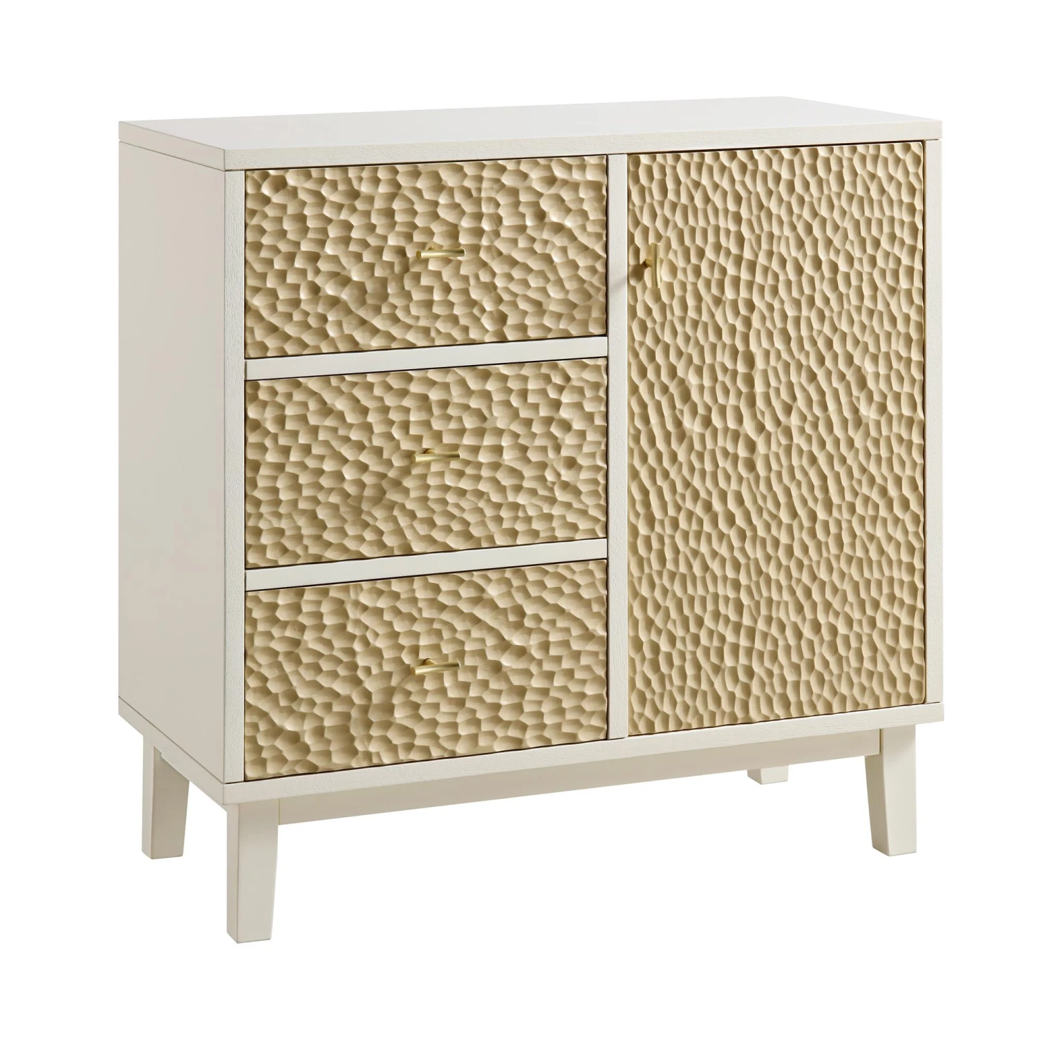 Bianca Chip Carved 1 Door 3 Drawer Small Sideboard, Sand Beige & Ivory - Image 5