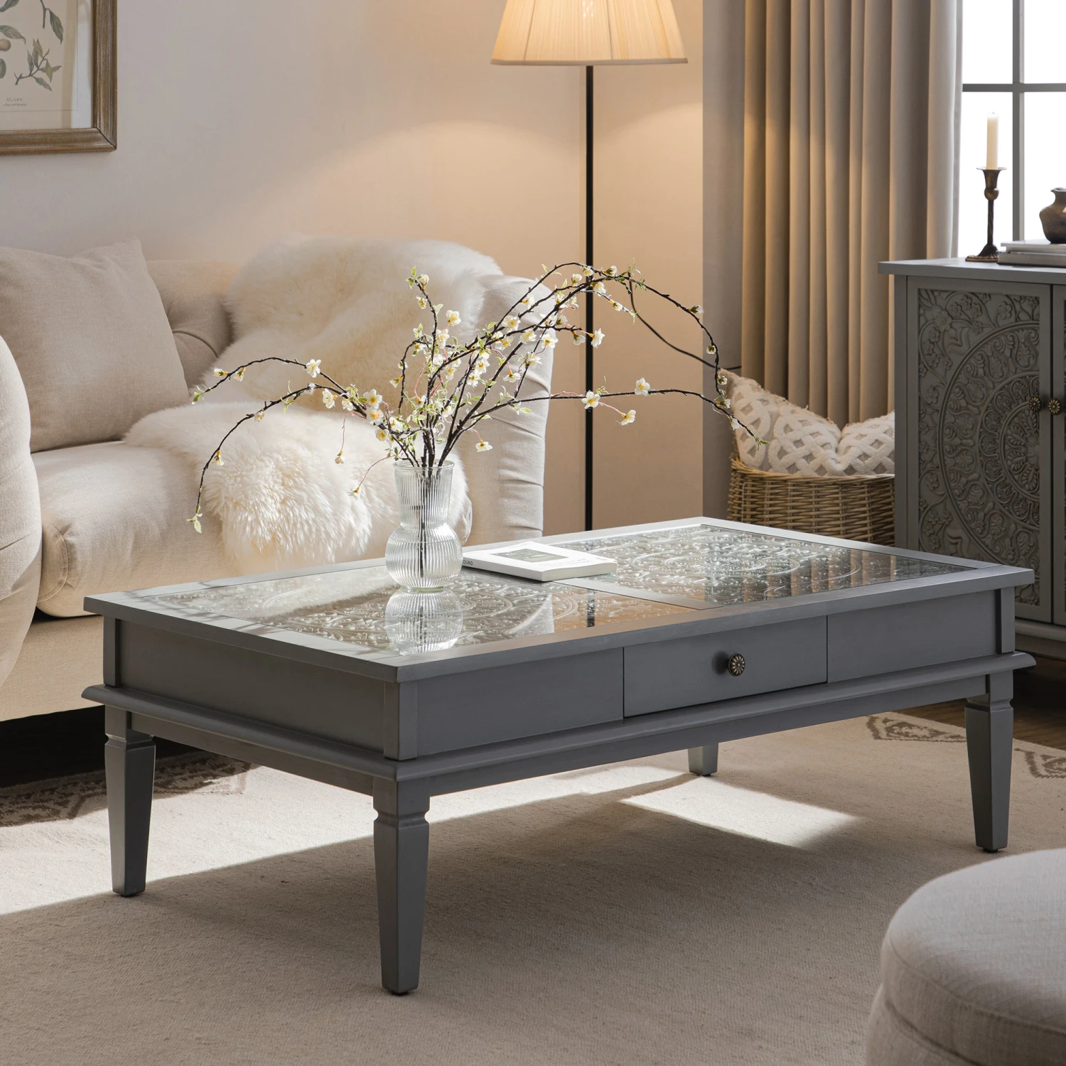 Chantilly Mid Grey Coffee Table With Drawers
