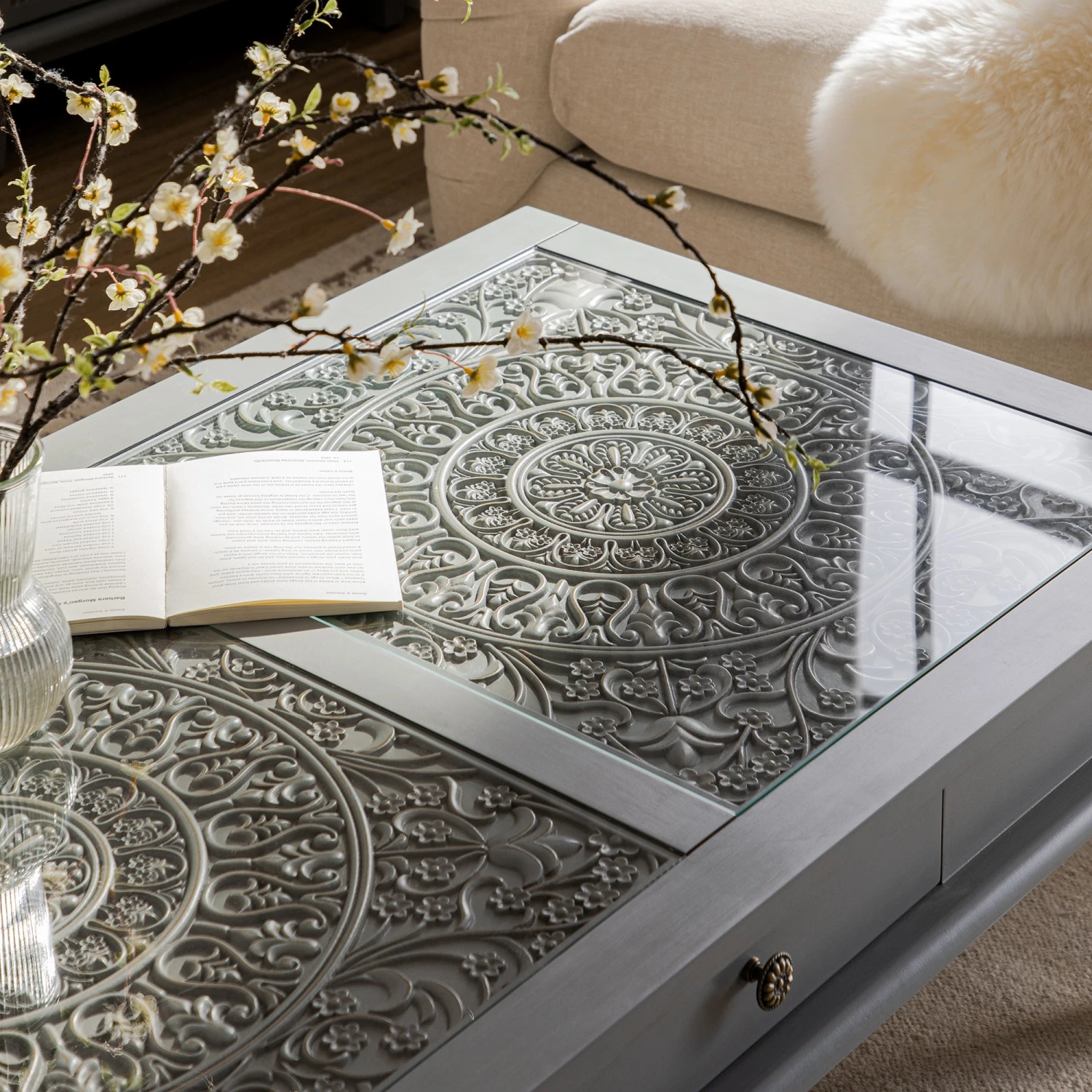 Chantilly Mid Grey Coffee Table With Drawers - Image 5