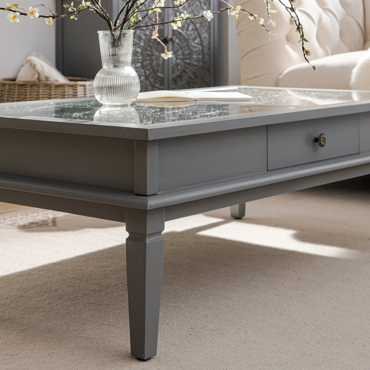 Chantilly Mid Grey Coffee Table With Drawers - Image 6