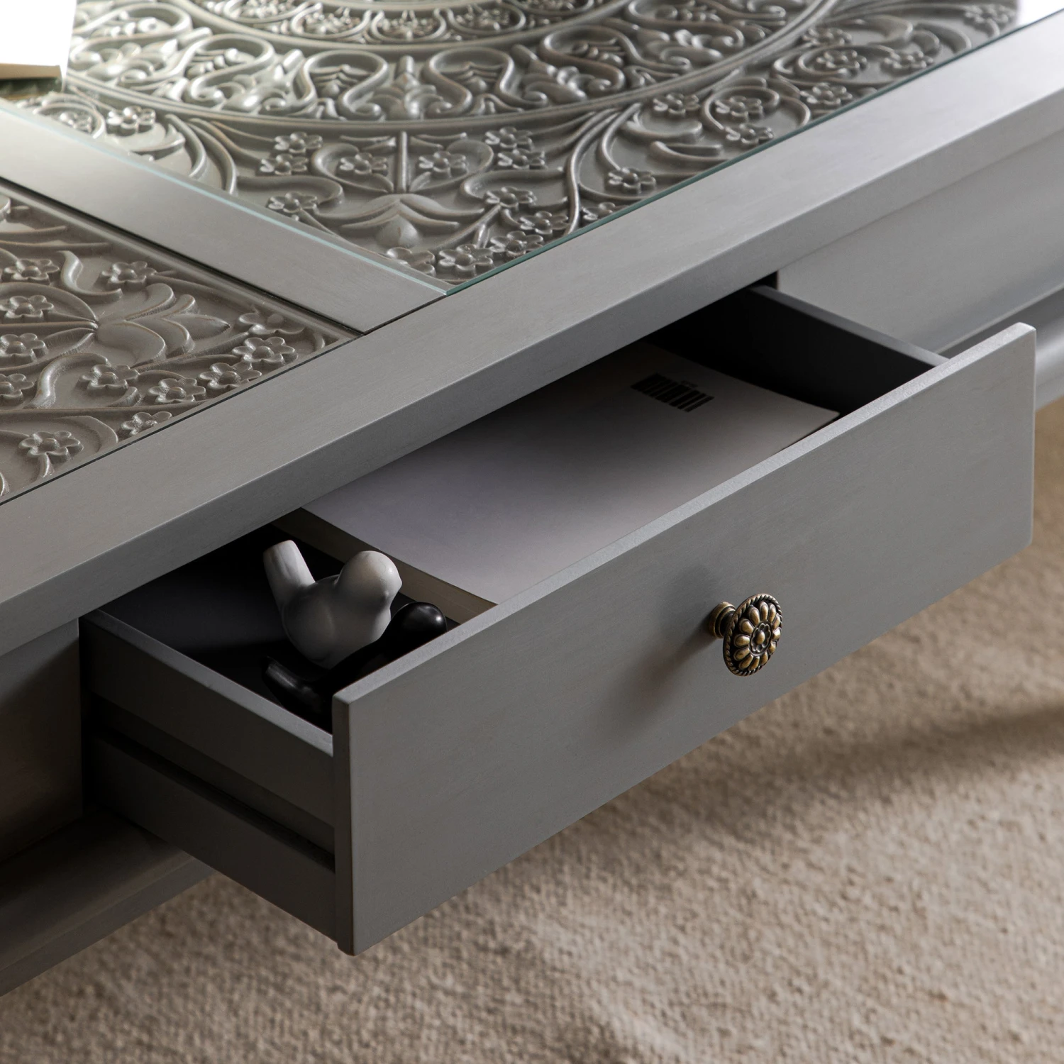 Chantilly Mid Grey Coffee Table With Drawers - Image 7