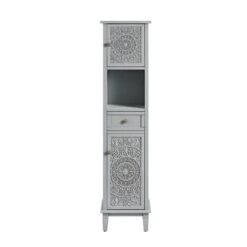 Chantilly Mid Grey Carved Bathroom Tallboy Cabinet